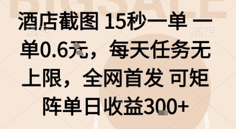 酒店截图15秒一单，一单0.6米，每天任务无上限，全网首发可矩阵单日收益3张【揭秘】-九九网创
