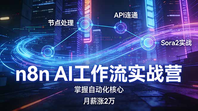 n8n AI工作流实战营,节点处理+API连通+Sora2实战,掌握自动化核心月薪涨2万-九九网创