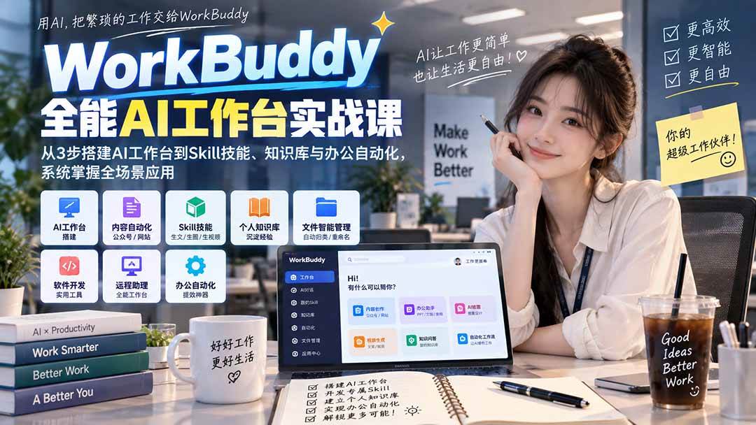 (20403期)WorkBuddy全能AI工作台实战课:从3步搭建AI工作台到Skill技能、知识库与办公自动化,系统掌握全场景应用-九九网创