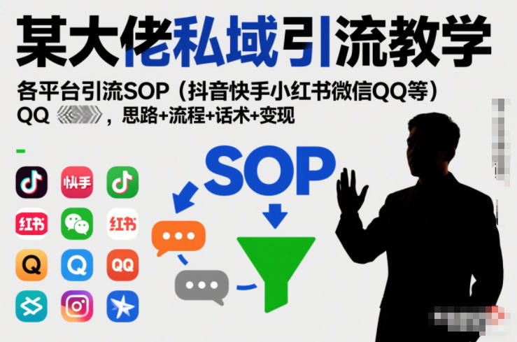 某大佬私域引流教学，各平台引流SOP(抖音快手小红书微信QQ等)，思路+流程+话术+变现-九九网创