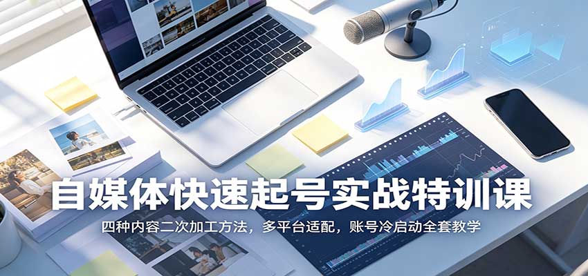 自媒体快速起号实战特训课：四种内容二次加工方法，多平台适配，账号冷启动全套教学-九九网创