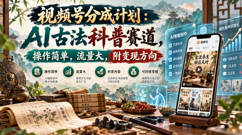 视频号分成计划：AI古法科普赛道，操作简单，流量大，附变现方向-九九网创