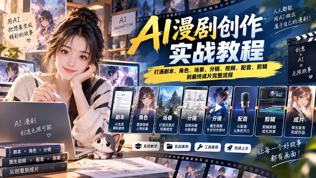 2026 AI漫剧创作实战教程：打通剧本、角色、场景、分镜、视频、配音、剪辑到最终成片完整流程-九九网创
