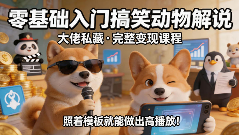 零基础入门搞笑动物解说，大佬私藏完整变现课程，照着模板就能做出高播放-九九网创