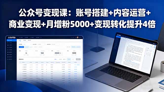 公众号变现课：账号搭建+内容运营+商业变现+月增粉5000+变现转化提升4倍-九九网创