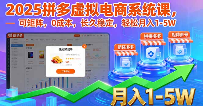 2025拼多多虚拟电商系统课，可矩阵，0成本，长久稳定，轻松月入1-5W-九九网创