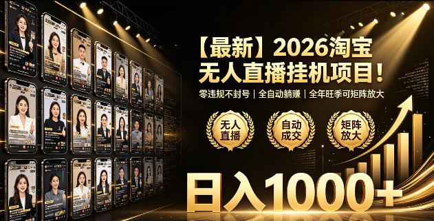 2026淘宝无人直播挂播项目！零违规不封号，全自动躺賺，全年旺季可矩阵放大，日入1000+【揭秘】-九九网创