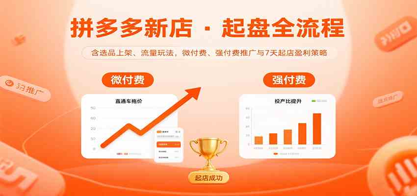 拼多多新店起盘全流程，含选品上架、流量玩法，微付费、强付费推广与7天起店盈利策略-九九网创