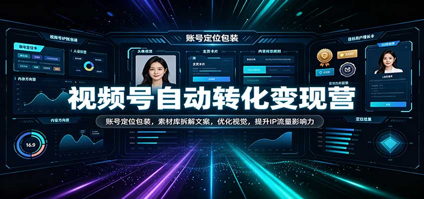 视频号自动转化变现营:账号定位包装,素材库拆解文案,优化视觉,提升IP流量影响力-九九网创
