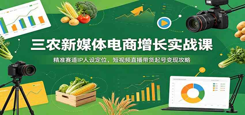 三农新媒体电商增长实战课：精准赛道IP人设定位，短视频直播带货起号变现攻略-九九网创