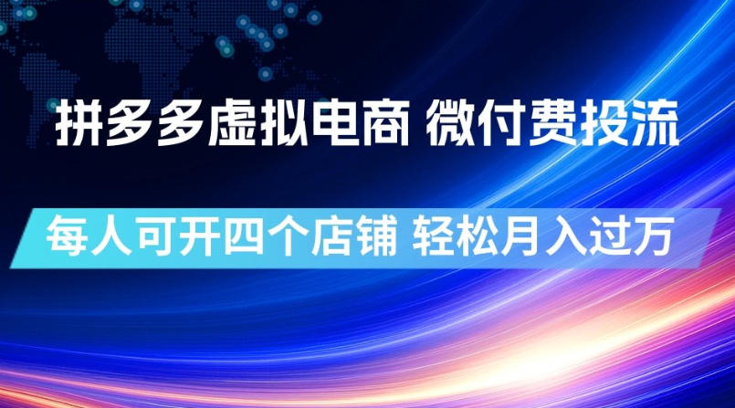 拼多多虚拟电商，微付费投流玩法，每人可开四个店，轻松月入过1W【揭秘】-九九网创