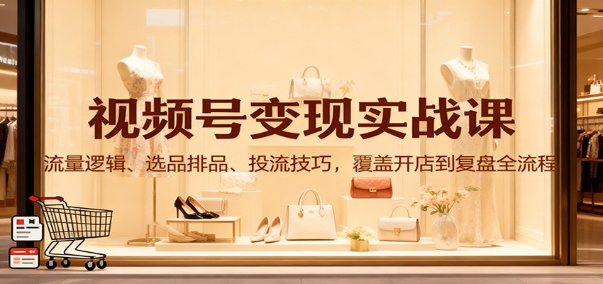 视频号变现实战课:流量逻辑、选品排品、投流技巧,覆盖开店到复盘全流程-九九网创