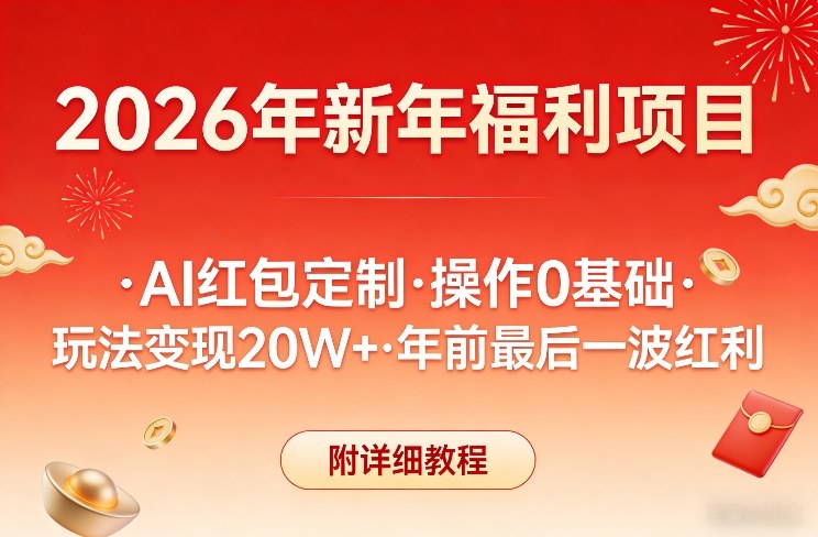 新年福利项目，AI红包定制，操作0基础，玩法变现20W+年前最后一波红利，附详细教程-九九网创