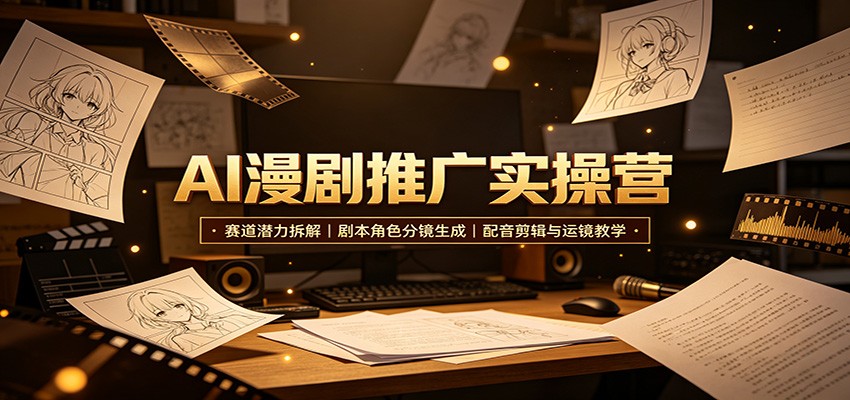 AI漫剧推广实操营:赛道潜力拆解,剧本角色分镜生成,配音剪辑与运镜教学-九九网创