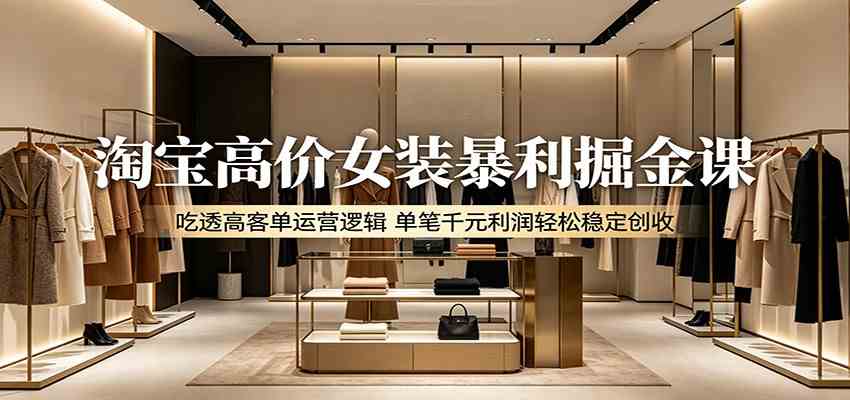 淘宝高价女装暴利掘金课:吃透高客单运营逻辑,单笔千元利润轻松稳定创收-九九网创