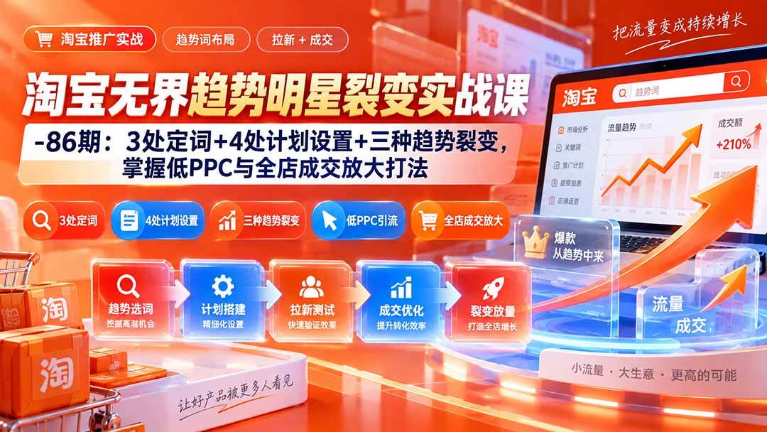 （20320期）淘宝无界趋势明星裂变实战课-86期：3处定词+4处计划设置+三种趋势裂变，掌握低PPC与全店成交放大打法-九九网创
