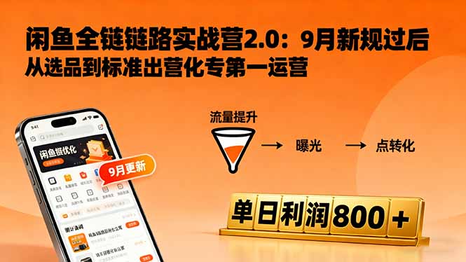 闲鱼变现课3.0：掌握链接优化、流量提升、商业变现，单日利润800+-九九网创