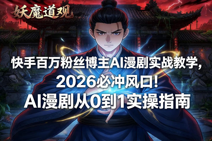 快手百万粉丝博主AI漫剧实战教学，2026必冲风口！AI漫剧从0到1实操指南-九九网创
