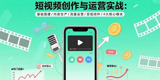 (15819期)短视频创作与运营实战:基础搭建/内容生产/流量运营/变现闭环/4大核心模块-九九网创