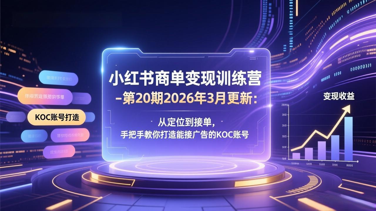 小红书商单变现训练营-第20期26年3月更新：从定位到接单，手把手教你打造能接广告的KOC账号-九九网创