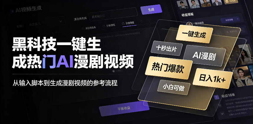 黑科技一键生成热门AI漫剧视频，十秒钟即可搞定，小白也能日入1k+【揭秘】-九九网创