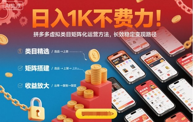 日入1K不费力！拼多多虚拟类目矩阵化运营方法，长效稳定变现路径-九九网创