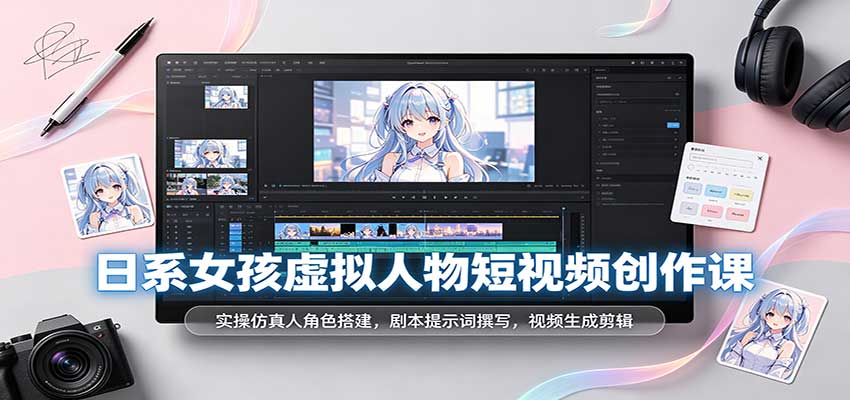 日系女孩虚拟人物短视频创作课：实操仿真人角色搭建，剧本提示词撰写，视频生成剪辑-九九网创