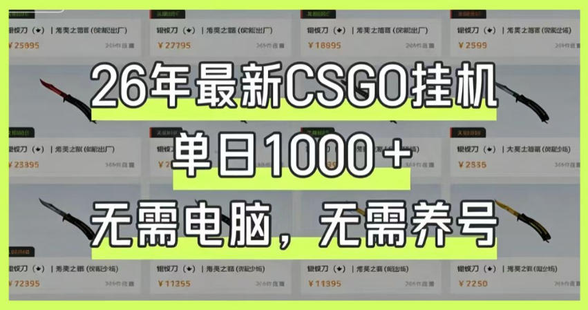 26年最新CSGO挂G系统,单日1000+,无需电脑,无需养号,0基础可上手【揭秘】-九九网创