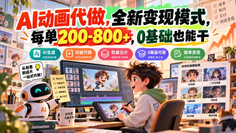 AI动画代做，全新变现模式，每单200-800+，0基础也能干【揭秘】-九九网创