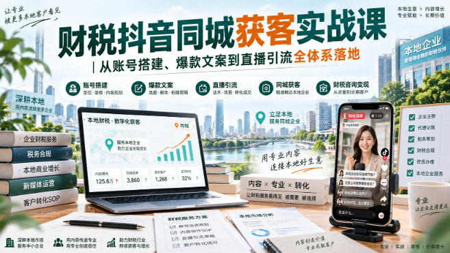 财税抖音同城获客实战课｜从账号搭建、爆款文案到直播引流全体系落地-九九网创