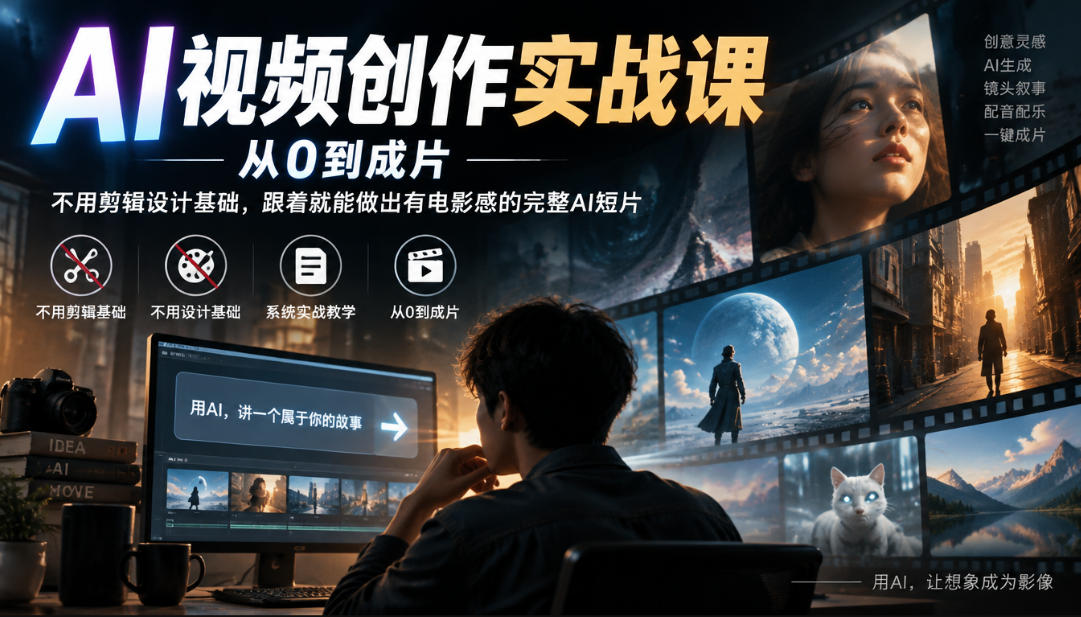 AI视频创作实战课，从0到成片，不用剪辑设计基础，跟着就能做出有电影感的完整AI短片-九九网创