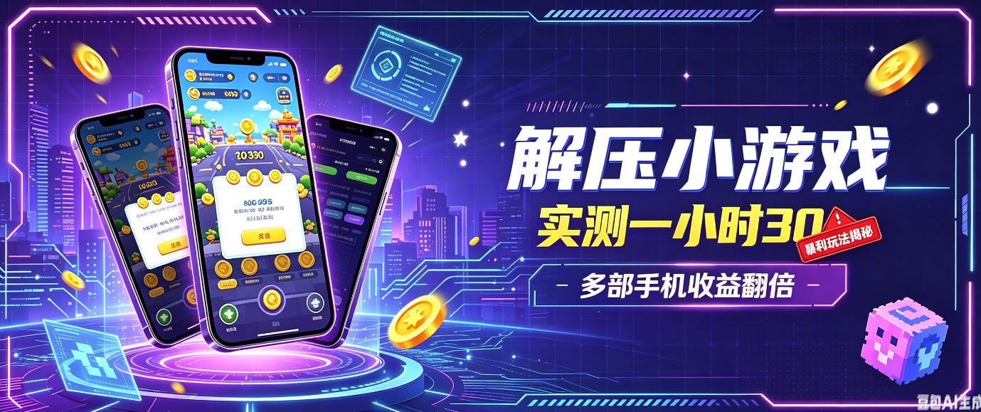 小游戏全流程玩法，实测一小时搞30，简单无脑解压，当天做当天就能看到进账，直接冲就行【揭秘】-九九网创