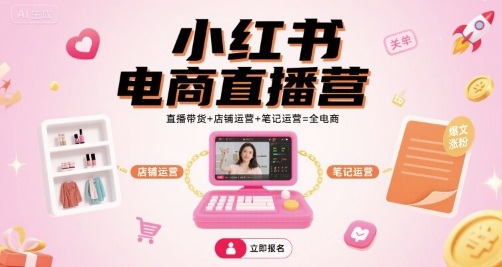 小红书电商直播营，直播带货+店铺运营+笔记运营=全电商-九九网创