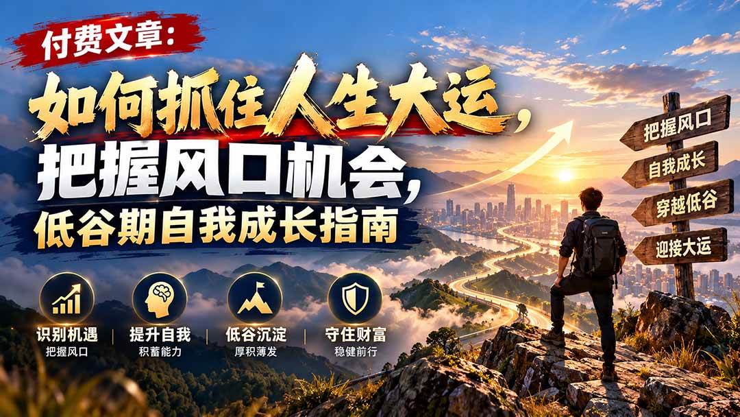 （20942期）付费文章：如何抓住人生大运，把握风口机会，低谷期自我成长指南-九九网创