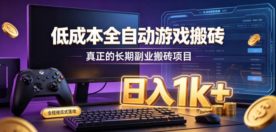 低成本全自动游戏搬砖，真正的长期副业搬砖项目，日入1k+，全程傻瓜式落地【揭秘】-九九网创