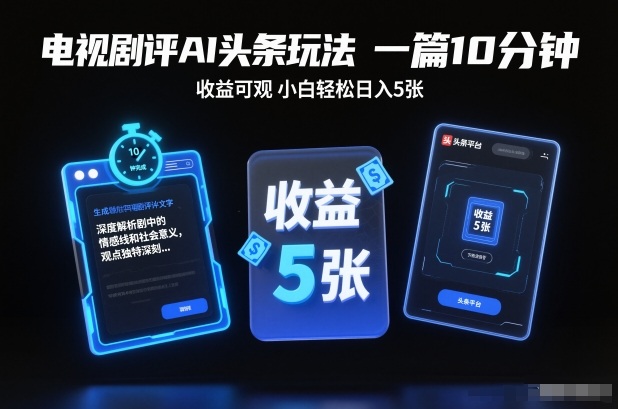 电视剧评AI头条玩法，一篇10分钟，收益可观，小白轻松日入5张+【独家】-九九网创