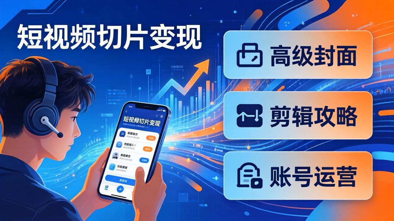短视频切片变现速成班2.0：高级封面+剪辑攻略+账号运营，0基础小白快速入局副业-九九网创