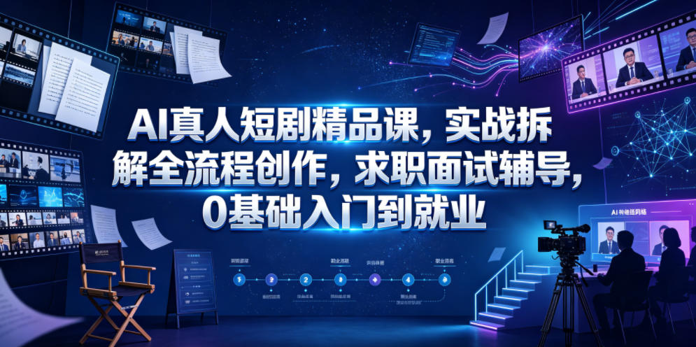 AI真人短剧精品课，实战拆解全流程创作，求职面试辅导，0基础入门到就业-九九网创