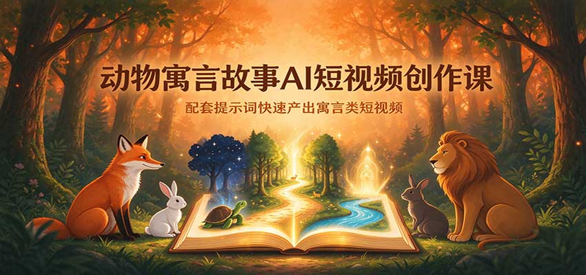 动物寓言故事AI短视频创作课：配套提示词快速产出寓言类短视频-九九网创