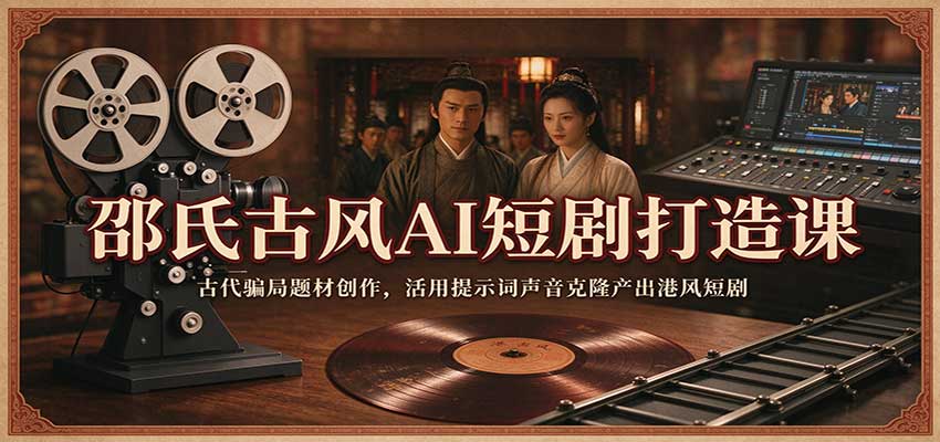 邵氏古风AI短剧打造课:古代骗局题材创作,活用提示词声音克隆产出港风短剧-九九网创