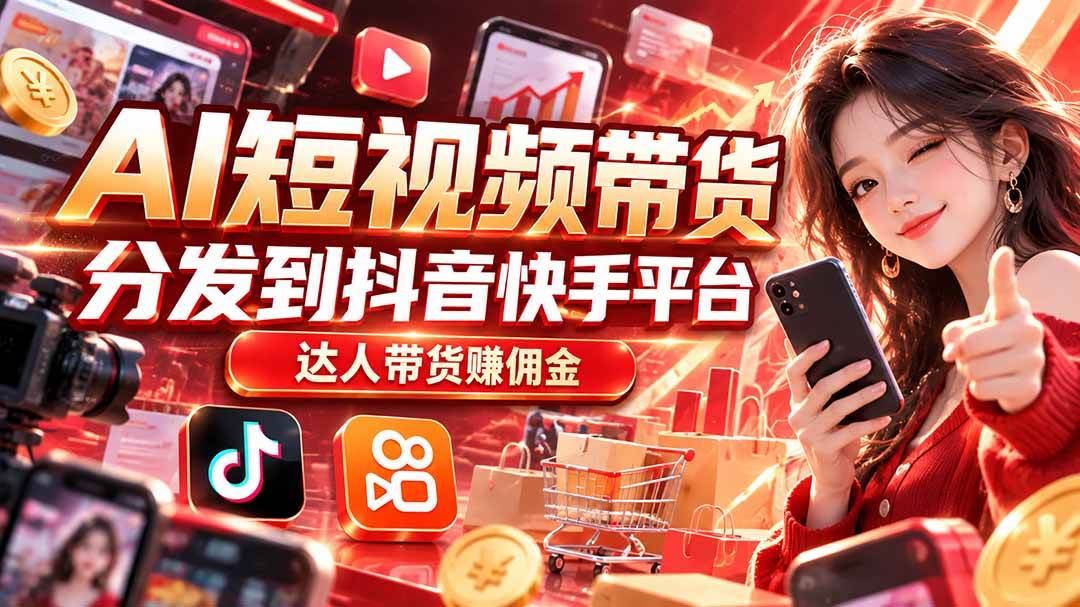 (20754期)【AI短视频带货】分发到抖音快手平台,达人带货赚佣金-九九网创