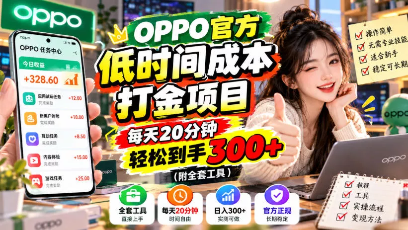 OPPO官方低时间成本打金项目，每天20分钟，轻松到手300+(附全套工具)【揭秘】-九九网创