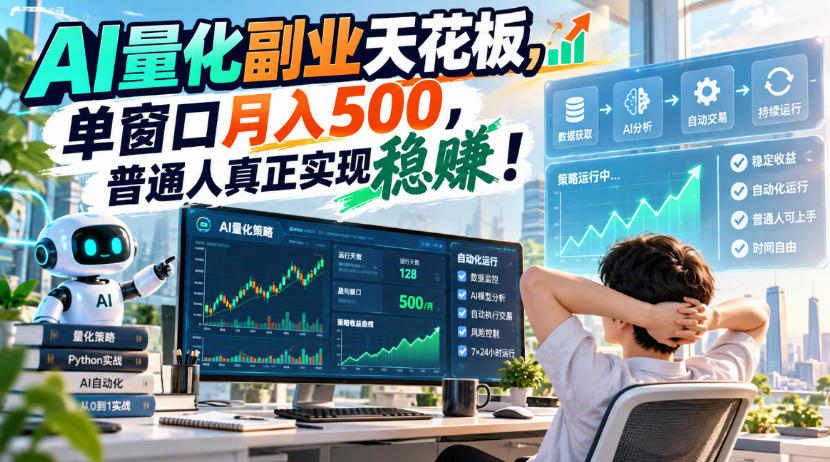 AI量化副业天花板，单窗口月入500，普通人真正实现稳賺！【揭秘】-九九网创