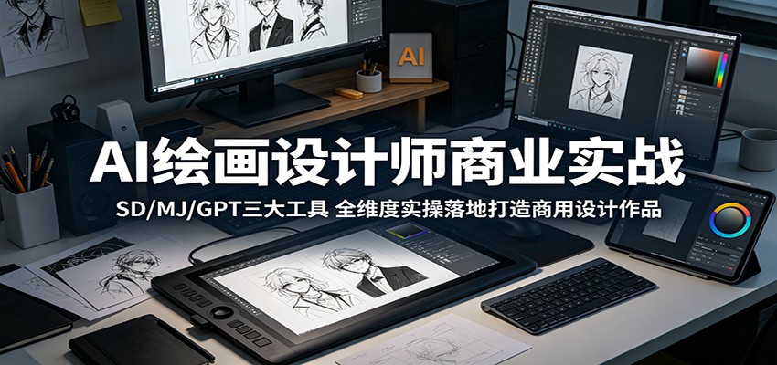AI绘画设计师商业实战：SD/MJ/GPT三大工具，全维度实操落地打造商用设计作品-九九网创