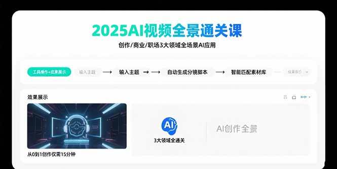 （15762期）2025AI视频全景通关课：涵盖创作/商业/职场3大领域 掌握AI全场景应用-九九网创