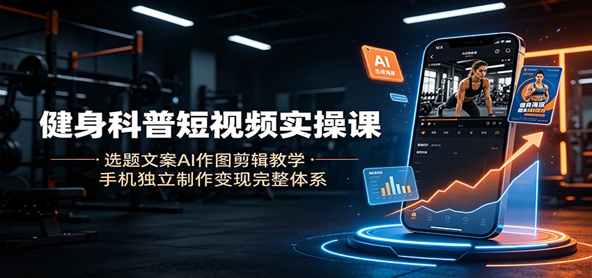 健身科普短视频实操课：选题文案AI作图剪辑教学，手机独立制作变现完整体系-九九网创