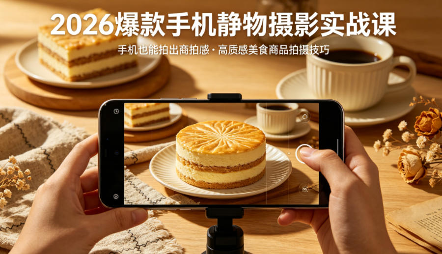 2026爆款手机静物摄影实战课,手机也能拍出商拍感,学会拍出高质感美食商品-九九网创