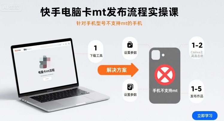 快手电脑卡mt发布流程实操课，针对手机型号不支持mt的手机-九九网创