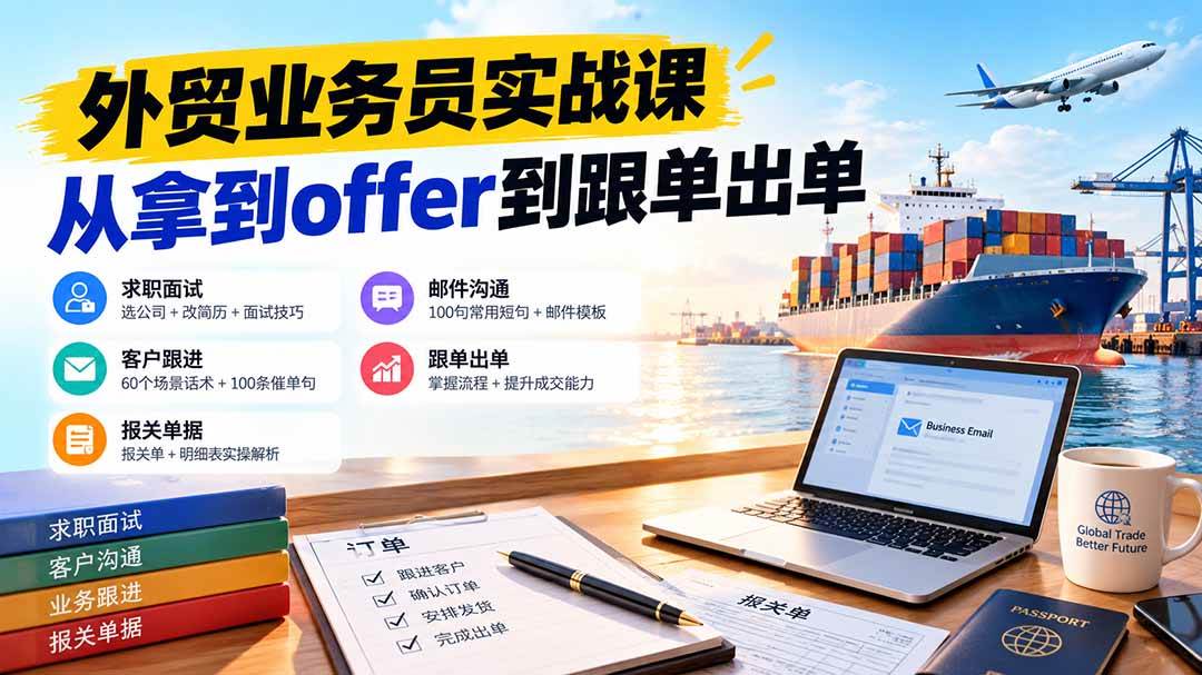 （20963期）外贸业务员从求职到出单实战课：教你筛选优质公司、优化简历、应对面试、客户跟进催单及出口报关操作篇-九九网创