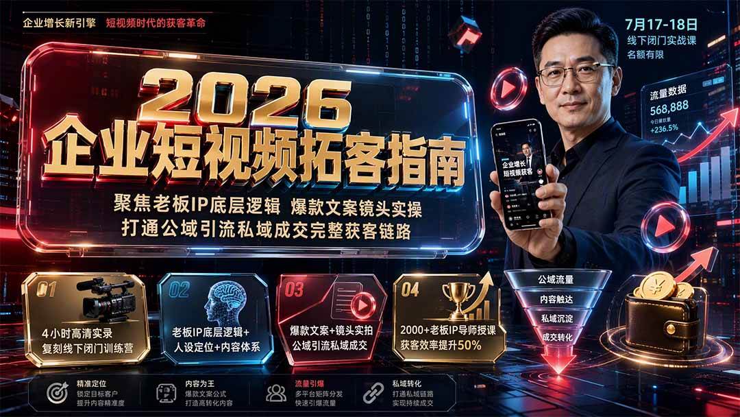 （19667期）2026企业短视频拓客指南：聚焦老板IP底层逻辑，爆款文案镜头实操，打通公域引流私域成交完整获客链路-九九网创